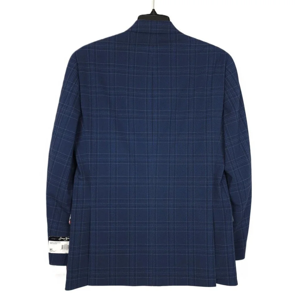 Sean John Mens Classic Fit Suit Jacket Blazer 38R Dark Blue Plaid Stretch NWT